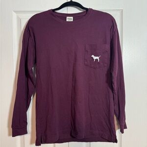 Maroon Victoria’s Secret PINK long sleeve shirt small pink dog on back
